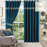 2 Pieces Crocodile Luxury Velvet Curtain Panels with 2 belts-Teal